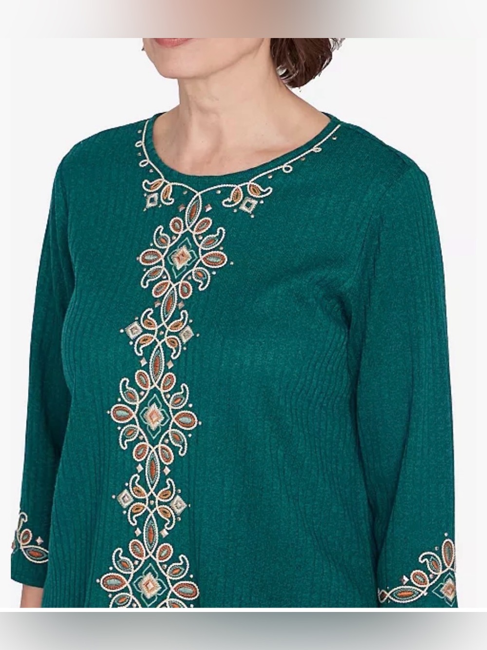 Alfred Dunner Green Embroidered Knit Tunic